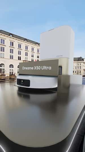 Robotic Vacuum Display at the Street in a fake-put-of-home ad of Dreame