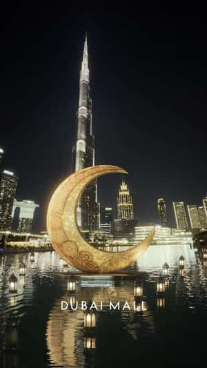 Golden Crescent Moon Lands on Lake in a fake-out-of-home ad of Dubai Mall