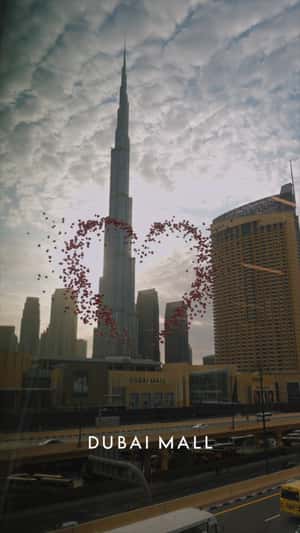 Red Balloons Form Heart in a fake-out-of-home ad of Dubai Mall