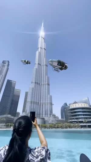 Airships Operated by Bicyclist in a fake-out-of-home ad of Dubai Tourism Company