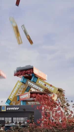 Cereals Overflow at Supermarket in a fake-out-of-home ad of VitaVate