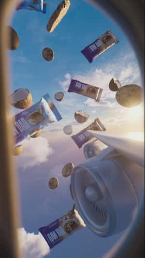 Cookies and Coconuts Float in the Sky in a fake-out-of-home ad of Elite Supps Australia