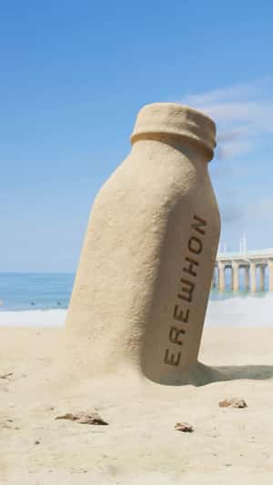 Bottle Sand Sculpture in a fake-out-of-home ad of Erewhon