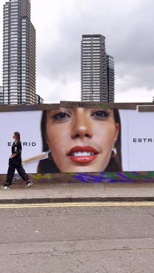 Woman Peels Adhesive Tape in a fake-out-of-home ad of Estrid