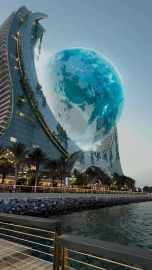 Earth Hologram Rotates in a fake-out-of-home ad of Fairmont Hotels & Resorts
