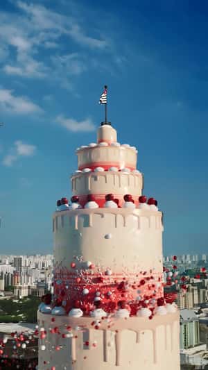 Skyscraper Turned into Layered Cake in a fake-out-of-home ad of Farol Santander