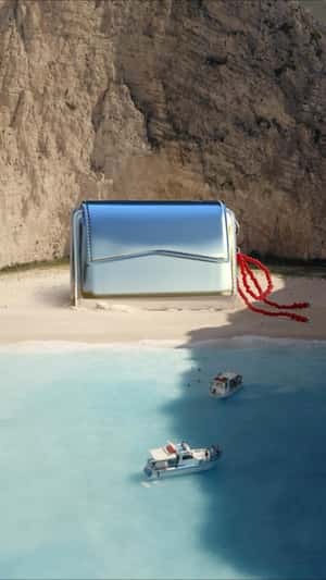 Card Case Installation on the Beach in a fake-out-of-home ad of Fennec