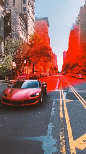 Car Paints the City Red in a fake-out-of-home ad of Ferrari