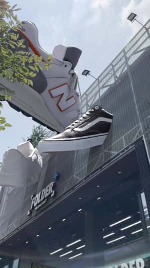 Shoes Installation on Store Facade in.a fake-out-of-home ad of Folder