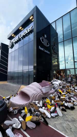 Slippers Spill from the Store in a fake-out-of-home ad of Foot Locker