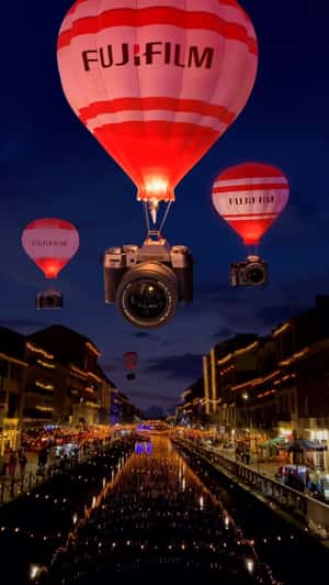 Cameras on Hot Air Balloon in a fake-out-of-home ad of Fujifilm
