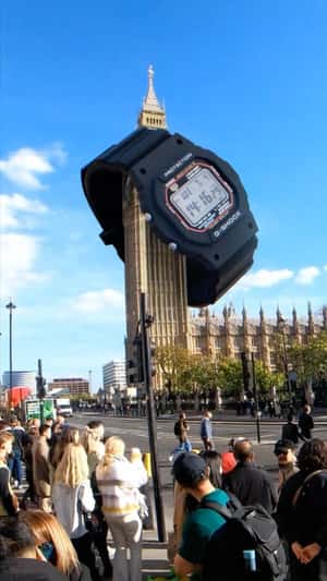 Big Ben Adorned with a Watch in a fake-out-of-home ad of G-SHOCK