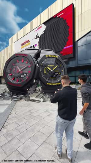 Watches Emerges from Digital Screen in a fake-out-of-home ad of G-SHOCK
