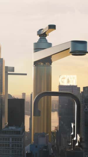 Faucets Towering Along Skyscrapers in a fake-out-of-home ad of Gessi