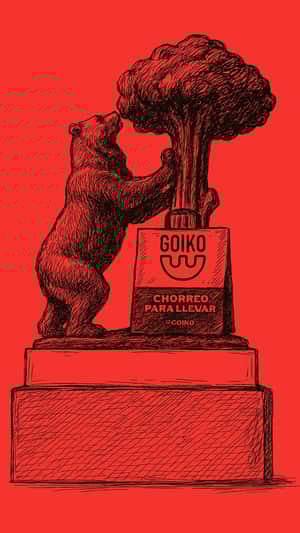 Bear Statue Grabs Food Bag in a fake-out-of-home ad of Goiko