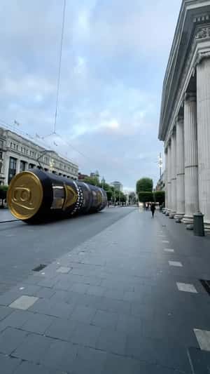 Beer Can-themed Tram in a fake-out-of-home ad of Best of Ireland