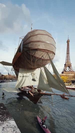 Flying Ship Lands on River in a fake-out-of-home ad of Hungry Minds