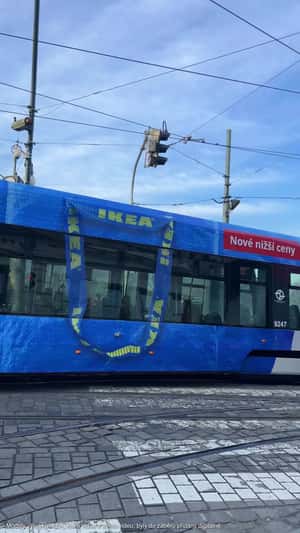 Inflated Furnitures Attached on Tram in a fake-out-of-home ad of IKEA