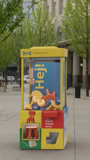Furniture Claw Machine in a fake-out-of-home-ad of IKEA