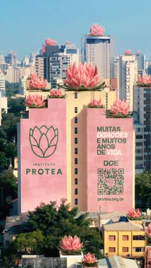 Flowers Blossom Across Rooftops in a fake-out-of-home ad of Instituto Protea