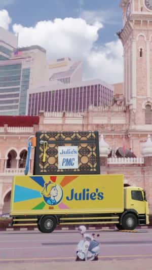 Delivery Truck Carrying a Pouch in a fake-out-of-home ad of Julie's Biscuits