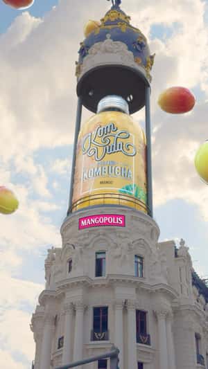 Mango Drink Rises from Dome in a fake-out-of-home ad of Komvida