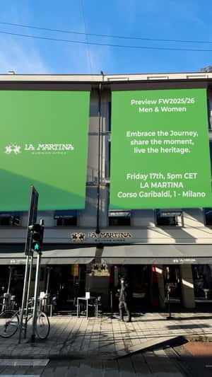 Announcement Banner Unfurls at Store in a fake-out-of-home ad of La Martina