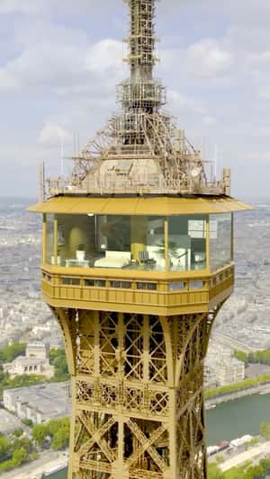 Hotel Room at Eiffel Tower Summit in a fake-out-of-home ad of La Tour Eiffel