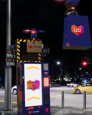 Vending Machine Sends Boxes by Drones in a fake-out-of-home ad of Lazada