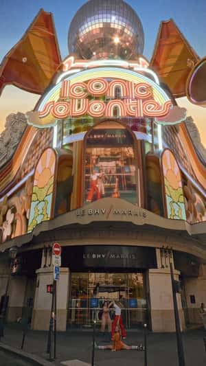 Store Sparkles with Disco Ball in a fake-out-of-home ad of Le BHV Marais