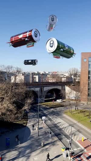 Legia Warszawa Energy Drink Blimps in a fake-out-of-home ad of Legia Warsaw