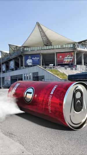 Energy Drink Car Speeds in a fake-out-of-home ad of Legia Warszawa