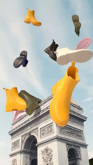 Boots Rain Down at Monument in a fake-out-of-home ad of Lemon Jelly