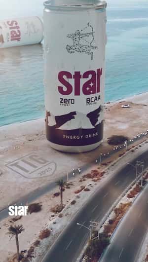 Energy Drink Can Tower at the Bay in a fake-of-home-ad of Life Star
