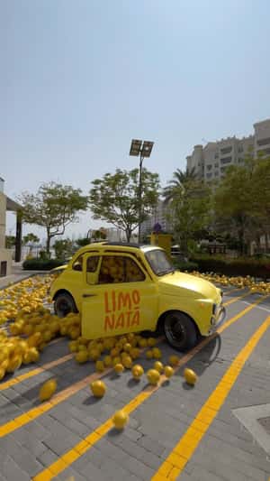 Car Spills Lemons in a fake-out-of-home ad of Limonata Dubai