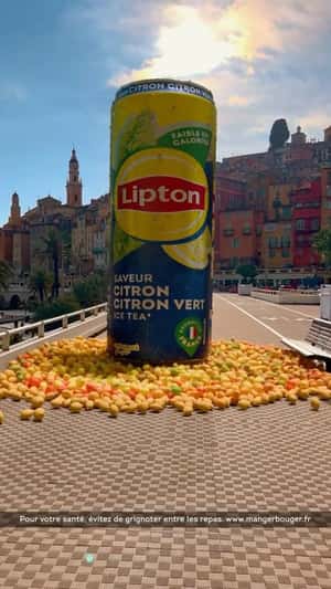 Canned Drink Wrapped with Lemons in a fake-out-of-home ad of Lipton Ice Te