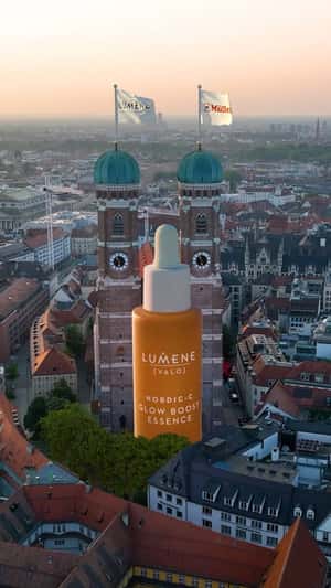 Serum Bottle Stands at Church in a fake-out-of-home ad of Lumene