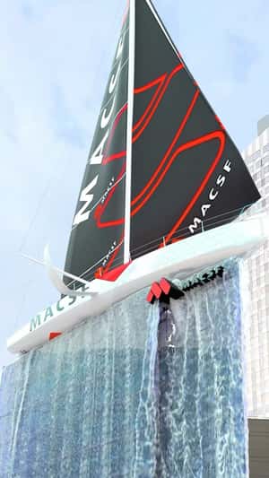 Yacht Perches at Building in a fake-out-of-home ad of Voile MACSF