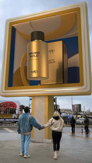 Perfume Sprays Over Couple in a fake-out-of-home ad of MAD Parfumeur