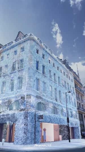 Building Wrapped in Icy Frost in a fake-out-of-home ad of Maison 123