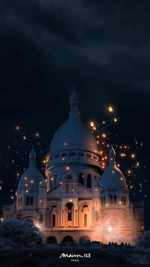 Sky Lanterns Rise at Basilica in a fake-out-of-home ad of Maison 123