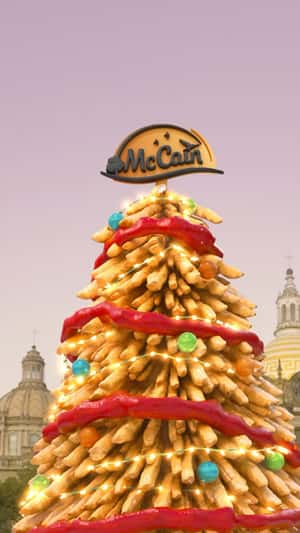Christmas Tree Made of Fries in a fake-out-of-home ad of McCain