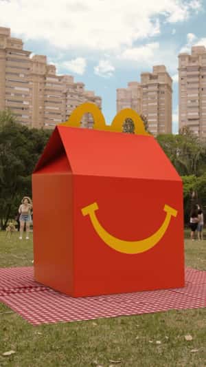 Crane Drops Happy Meal Box in a fake-out-of-home ad of McDonald's