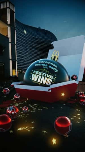 Christmas Balls Move on Wheels in a fake-out-of-home ad of McDonald's