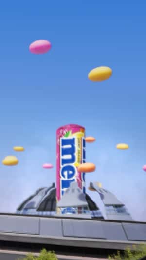 Candy Flying Saucers in a fake-out-of-home ad of Mentos