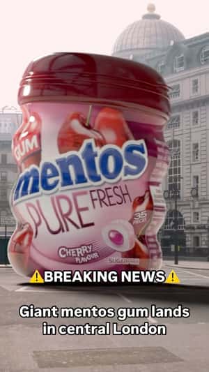 Gum Bottle Lands in London in a fake-out-of-home ad of Mentos