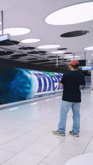 Candy-branded Subway Train in a fake-out-of-home ad of Mentos