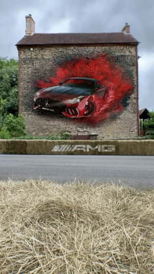 Sports Car Trails Red Smoke in a fake-out-of-home ad of Mercedes-AMG