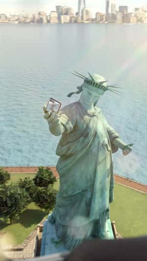 Statue of Liberty Snaps a Selfie in a fake-out-of-home ad of Motorola