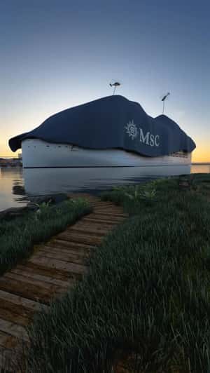 Helicopters Unveil Cruise Ship in a fake-out-of-home ad of MSC Cruises